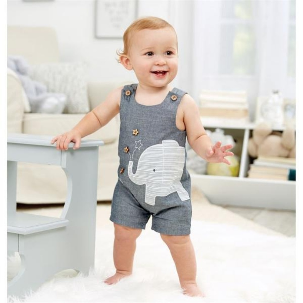 MUD PIE CHAMBRAY ELEPHANT SHORTALL